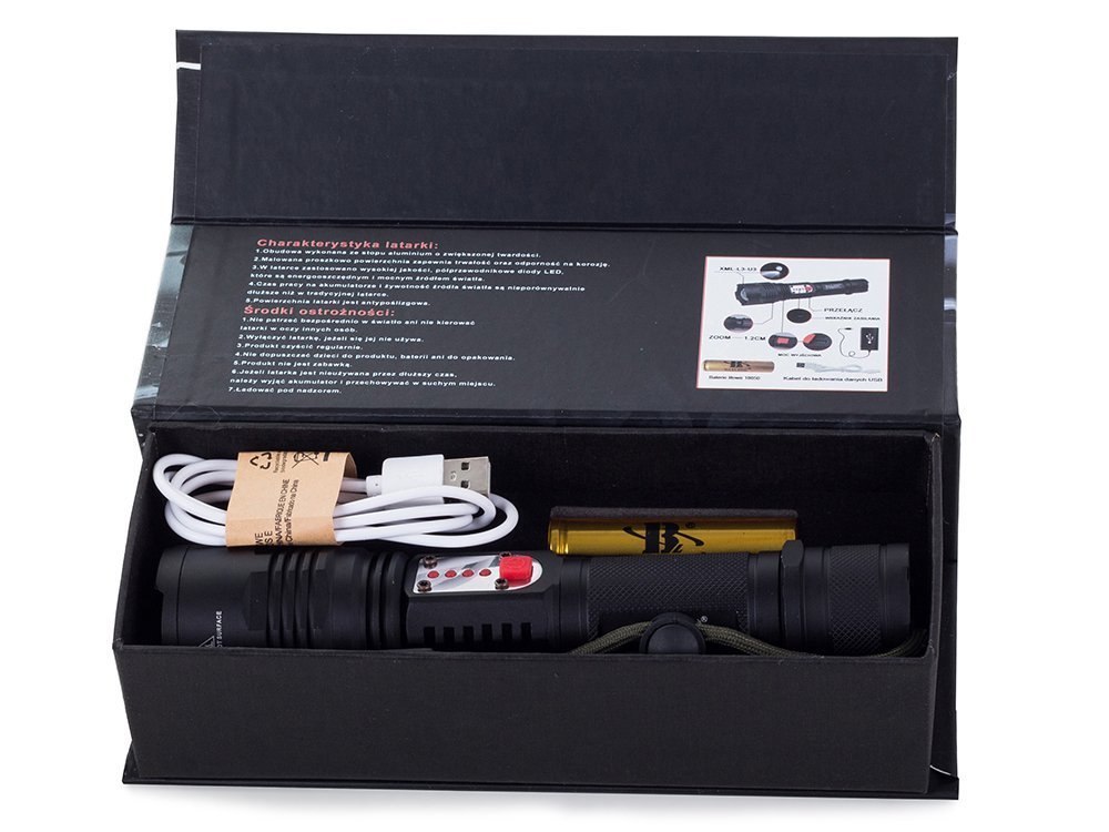 MOCNA LATARKA WOJSKOWA CREE LED USB XML-L T6 POWER BANK